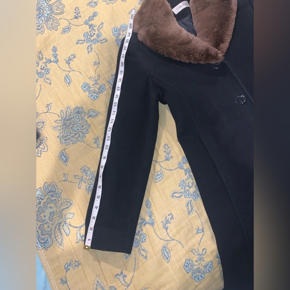 Vintage Black Merino Wool coat with brown faux fur Saks fifth Ave Women’s size 6 - Picture 6 of 14